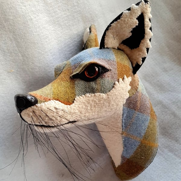 Faux fox wall mount in muted blues and greens - Freya