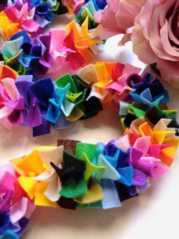 Felt Tinsel Garland, Rainbow Confetti Bunting, Eclectic Bohemian Party Decor