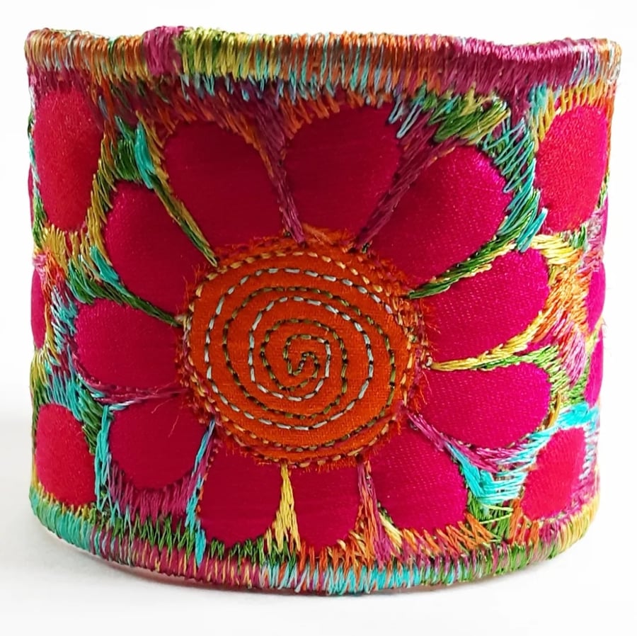 Textile Cuff with Free Machine Embroidery 