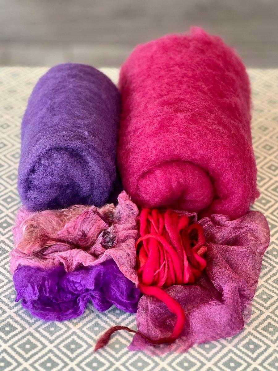Pink and Purple Materials Kit for Nuno Felt Hat and Cowl on a Ball Course