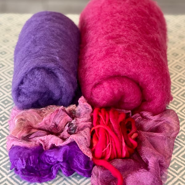 Nuno Felt Hat and Cowl on a Ball Course - Pink and Purple Materials Kit
