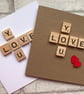 Handmade 'Love You' Scrabble Card with Wooden Hearts - Image 1