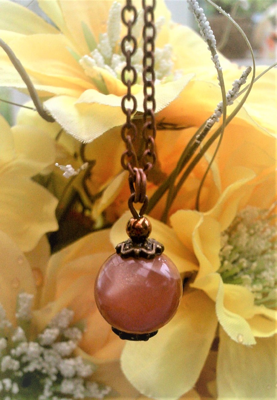 Sunstone & Copper Pendant Necklace, Copper Plated Chain & Peach Orange Stone