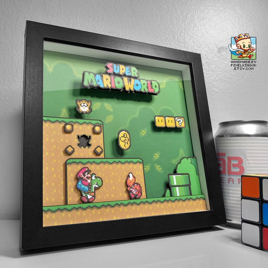 Super Mario World Shadow Box - Layered Pixel Art Wall Decoration