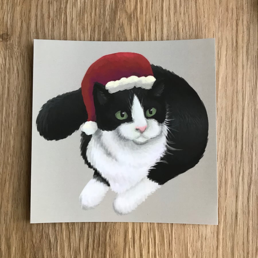 Christmas Cat Square Post Card Print