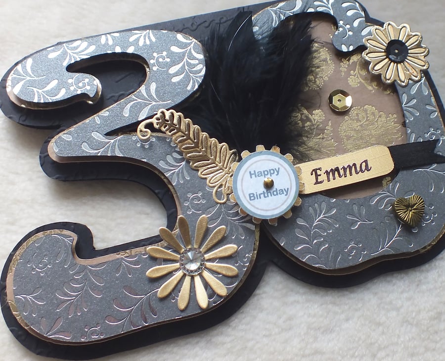 Luxury Handmade Personalised 30th Birthday Number Shaped Card