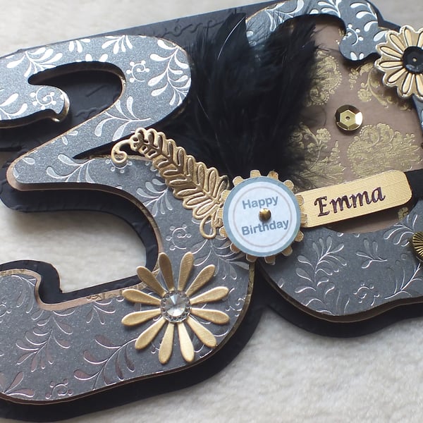 Luxury Handmade Personalised 30th Birthday Number Shaped Card