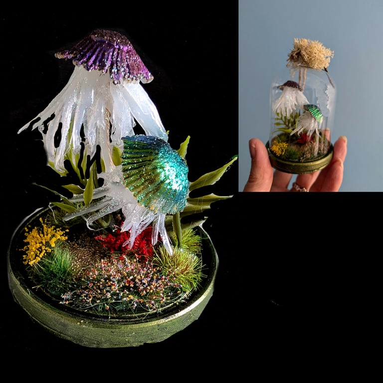 Ocean floor in a hanging ornament OOAK Handcrafted Jellyfish