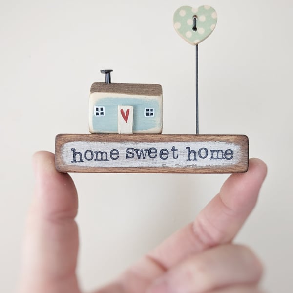 Little Wooden Painted House and Base in a Bag