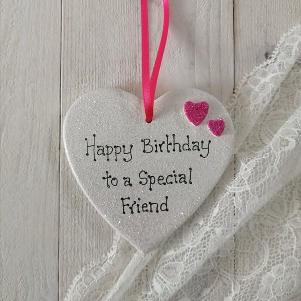 Ceramic Heart - Happy Birthday Special Friend - Folksy