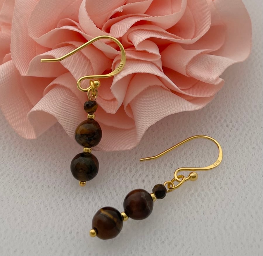Tigers Eye Gold Vermeil Earrings 