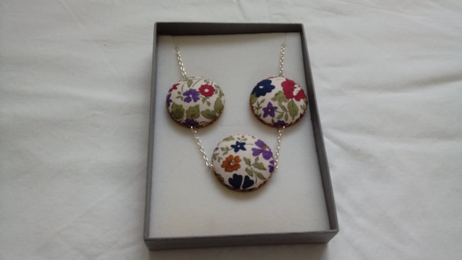 Floral Fabric Covered Button Triple Pendant