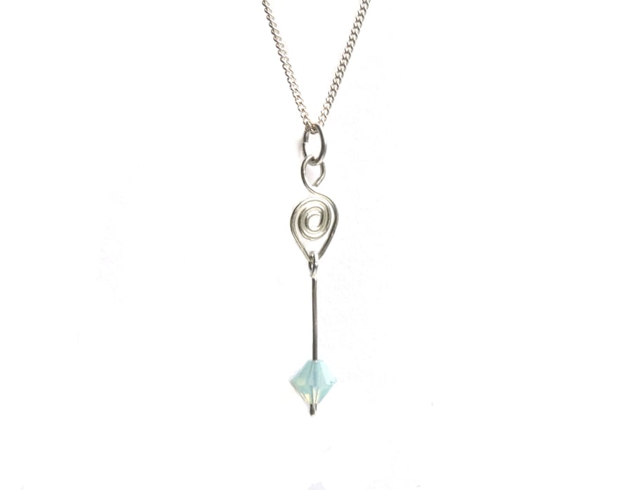 Sea Green Faceted Swarovski Bead and Sterling Silver Necklace