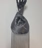 Silvery Grey satin Japanese knot bag with a floral 3D pattern and long tassels - Image 5