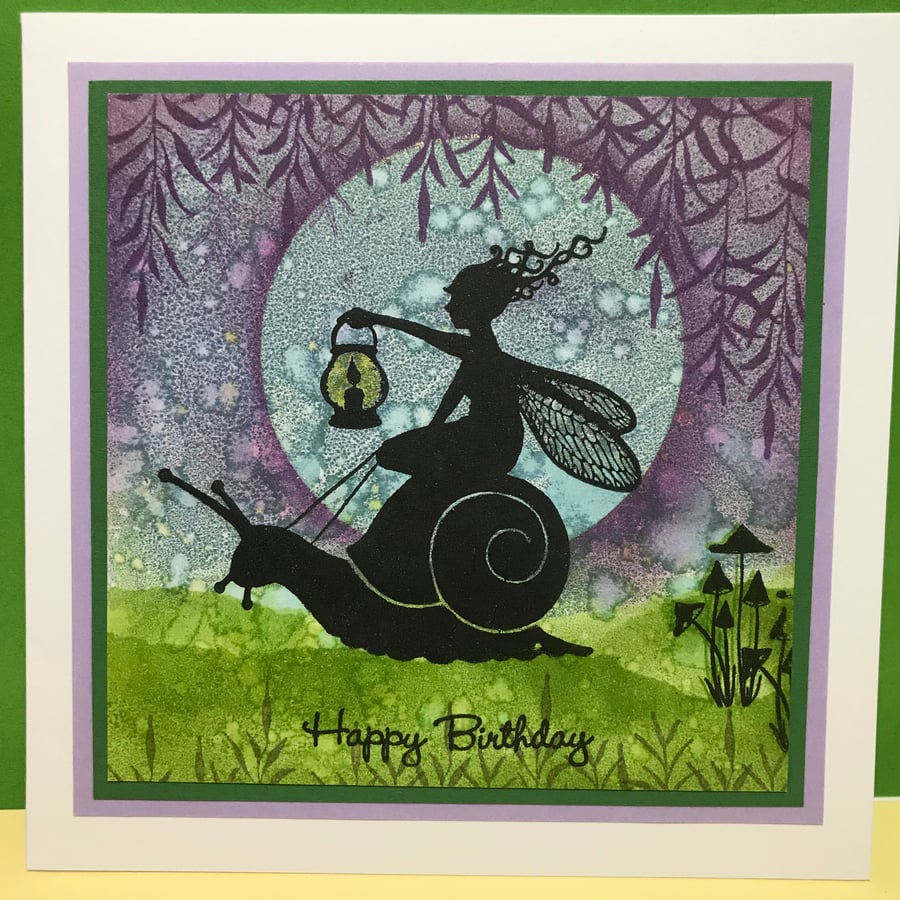 Birthday Card - Fairy on a Snail - Mystical Fairy Card
