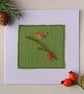 Textile Christmas Card with Robin on a Pine Branch