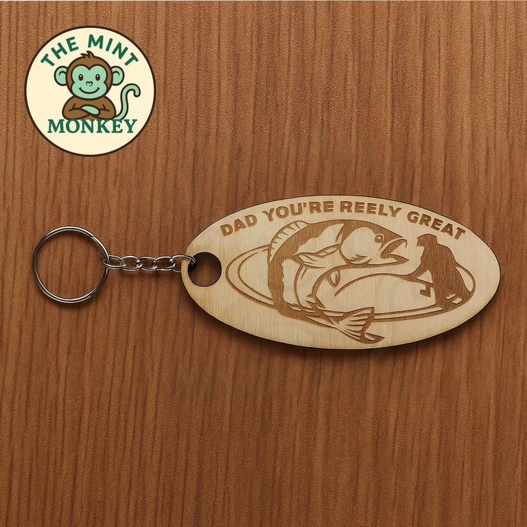 Personalized Dad Fishing Keychain: Engraved Wooden Gift