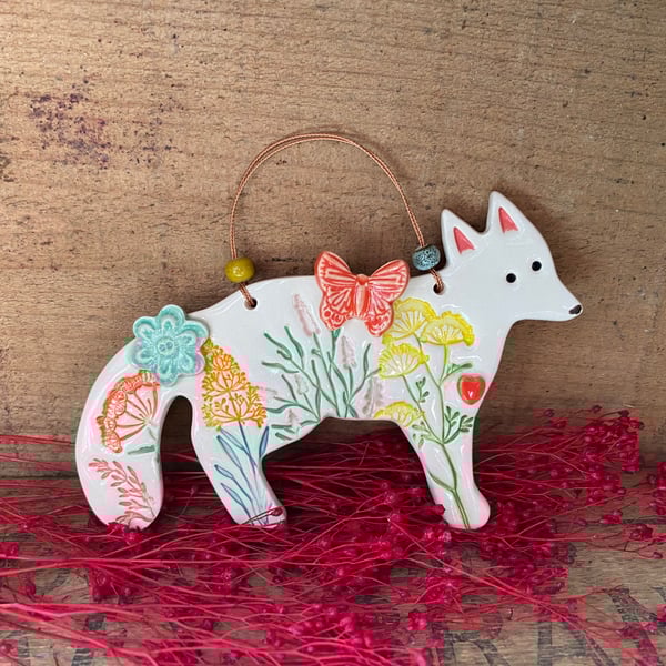 Ceramic fox decoration orange butterfly