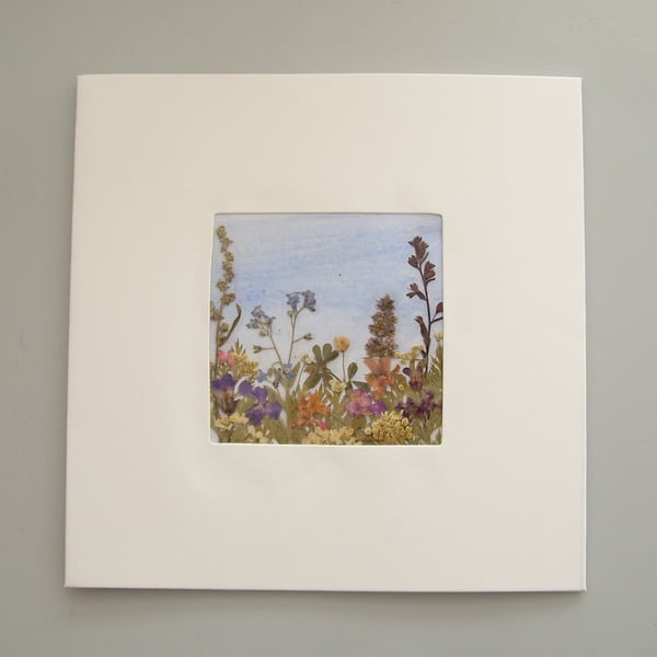 Cottage garden themed card with real pressed flowers (No 2) - Free UK postage