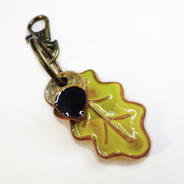 Oak leaf and acorn ceramic keyring , bag charm