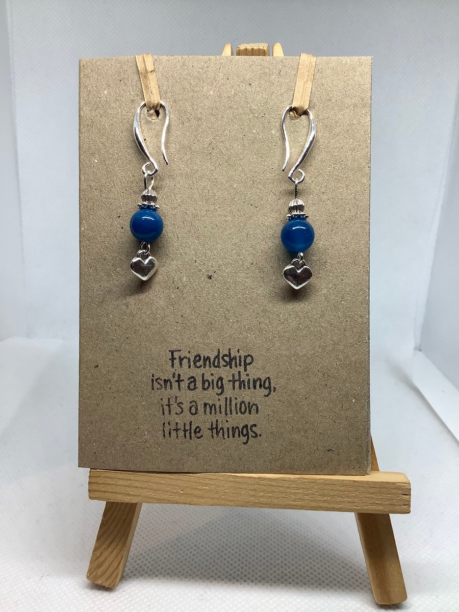 Handmade drop earrings attached to a greetings card  (with envelope)