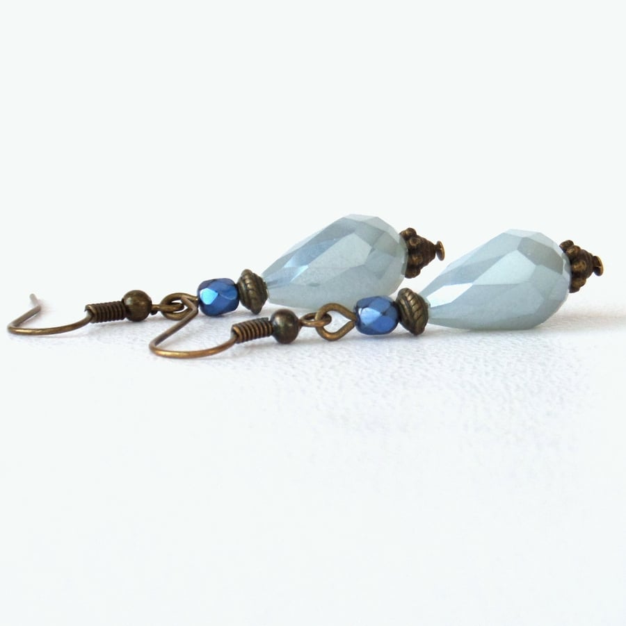 SALE: Blue crystal and bronze earrings