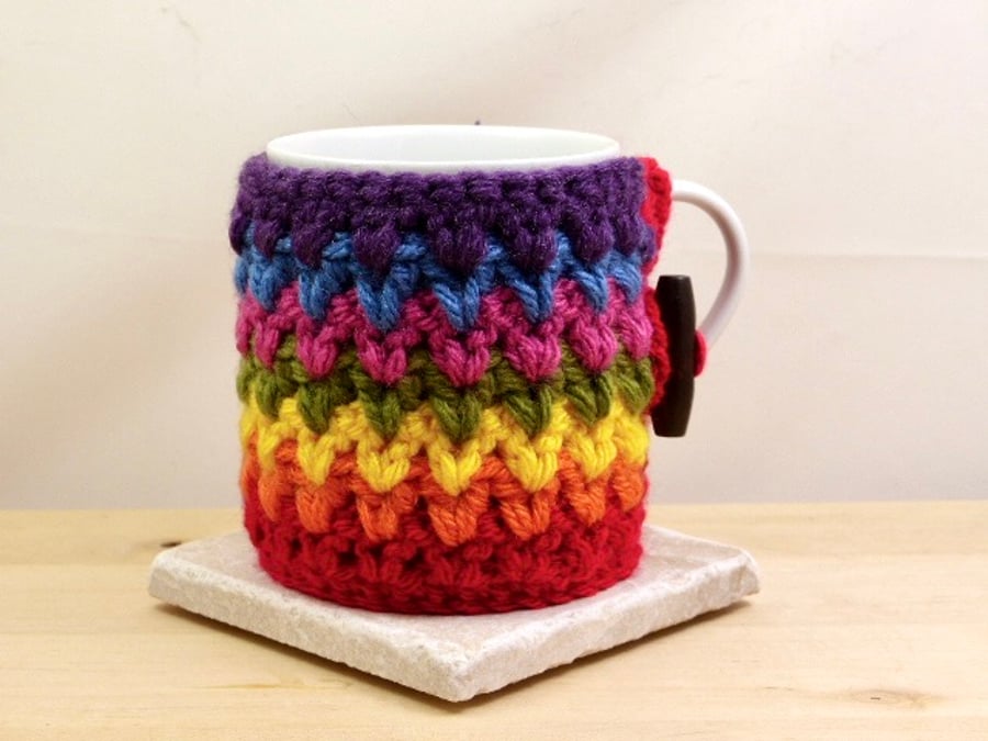 Rainbow Crocheted Mug Cosy