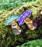 Green toadstool house brooch hand burned using pyrography. - Image 3
