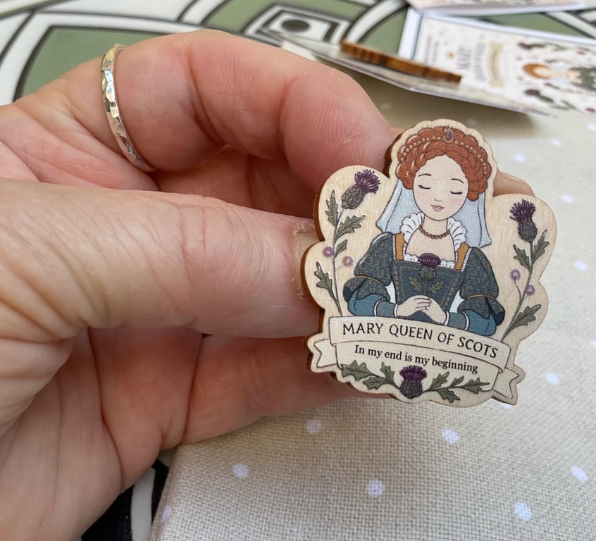 Mary Queen of Scots Wooden Pin Badge - Scottish History Gift - Whimsical Tudor I