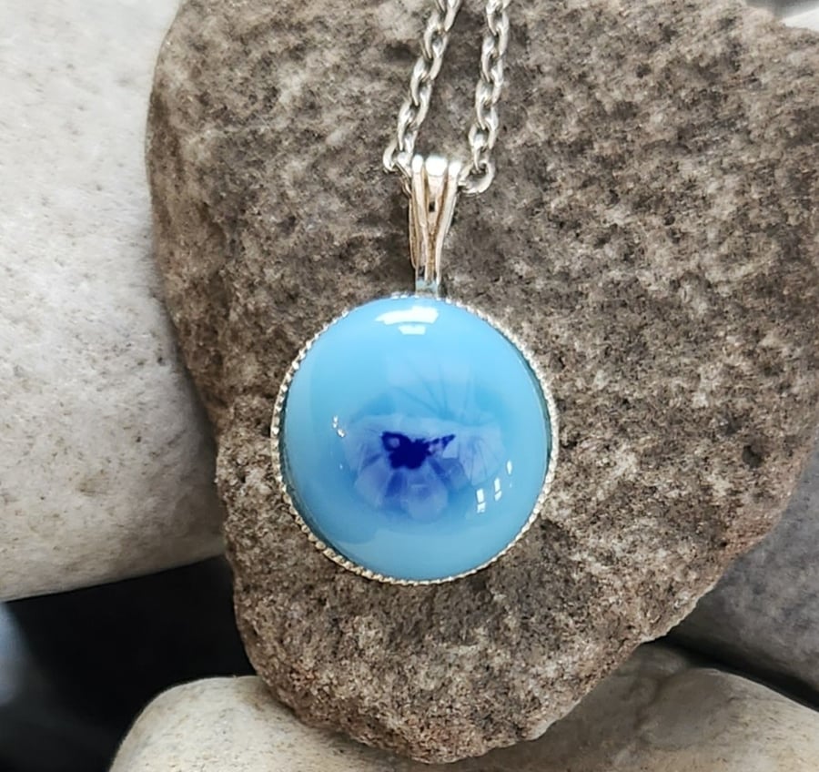 Glass Butterfly pendant in sterling silver