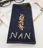 Glasses case for Nan in denim with bead cluster. - Image 2