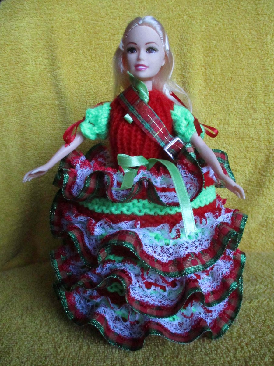 Hand Knitted Scottish Dancer Doll Spare Toilet Roll Cover