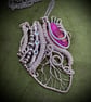 Silver and Pink Quartz Anatomical Heart wire wrapped pendant - Image 2