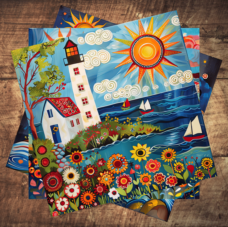 Lighthouse - Box Set of 8 different designed Il... - Folksy