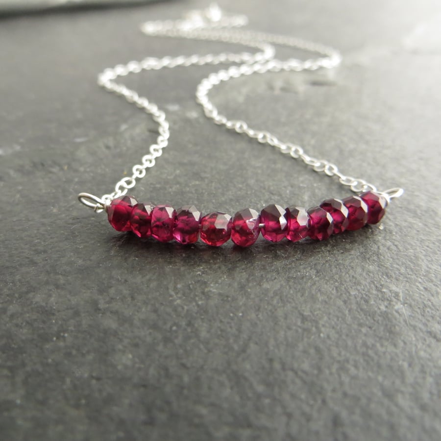 Sterling silver and garnet necklace, Dainty gift for January birthday