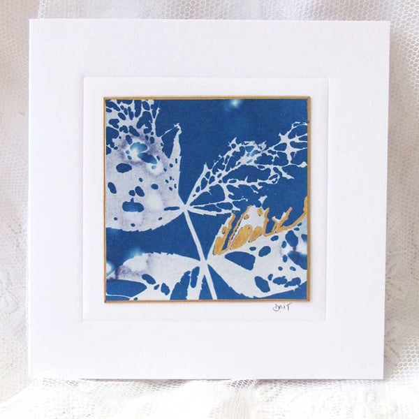 BOTANICAL CYANOTYPE PRINT CARD WITH GOLD LEAF