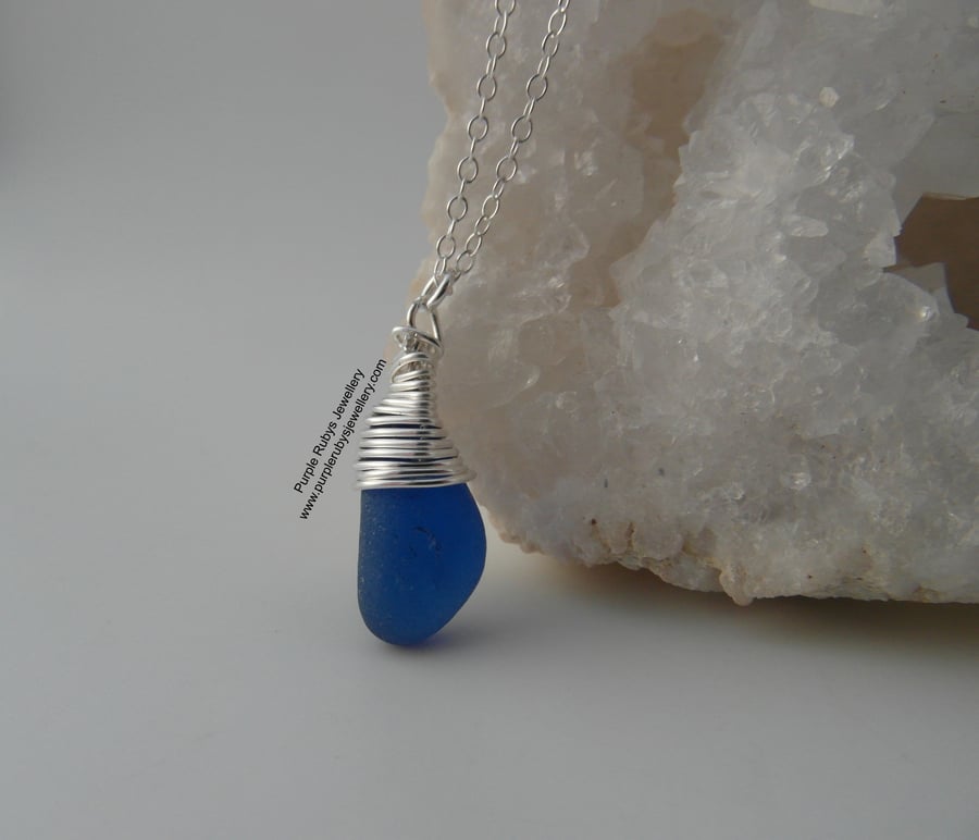 Dainty Deep Blue Cornish Mermaids Tear Necklace, Sterling Silver N522