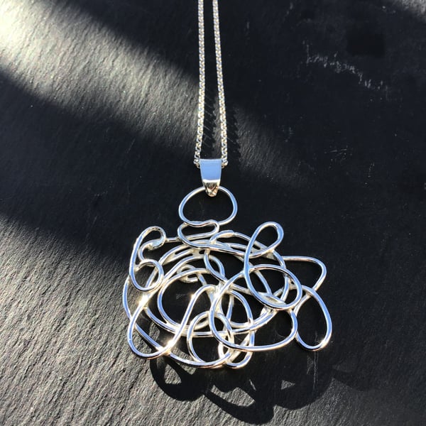 Handmade, unique, quirky,  Sterling Silver ‘ Doodle’ pendant 