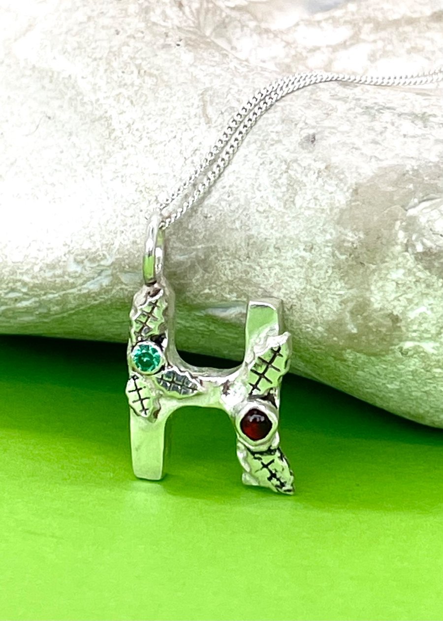 Letter H charm in fine silver