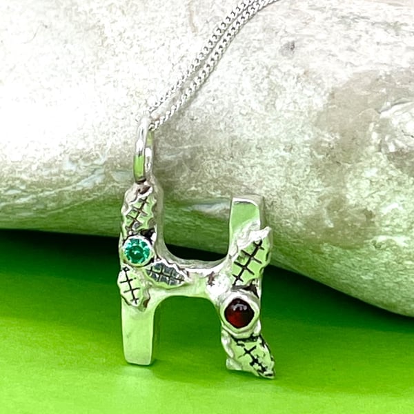 Letter H charm in fine silver