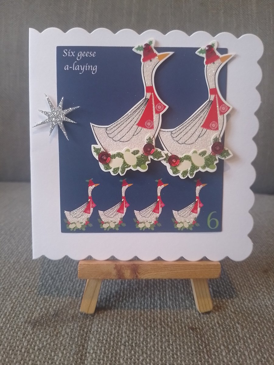 Six Geese A Layin handmade Christmas card