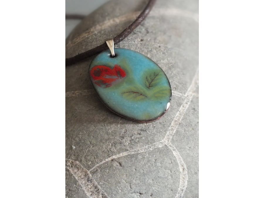 Turquoise oval rosebud pendant