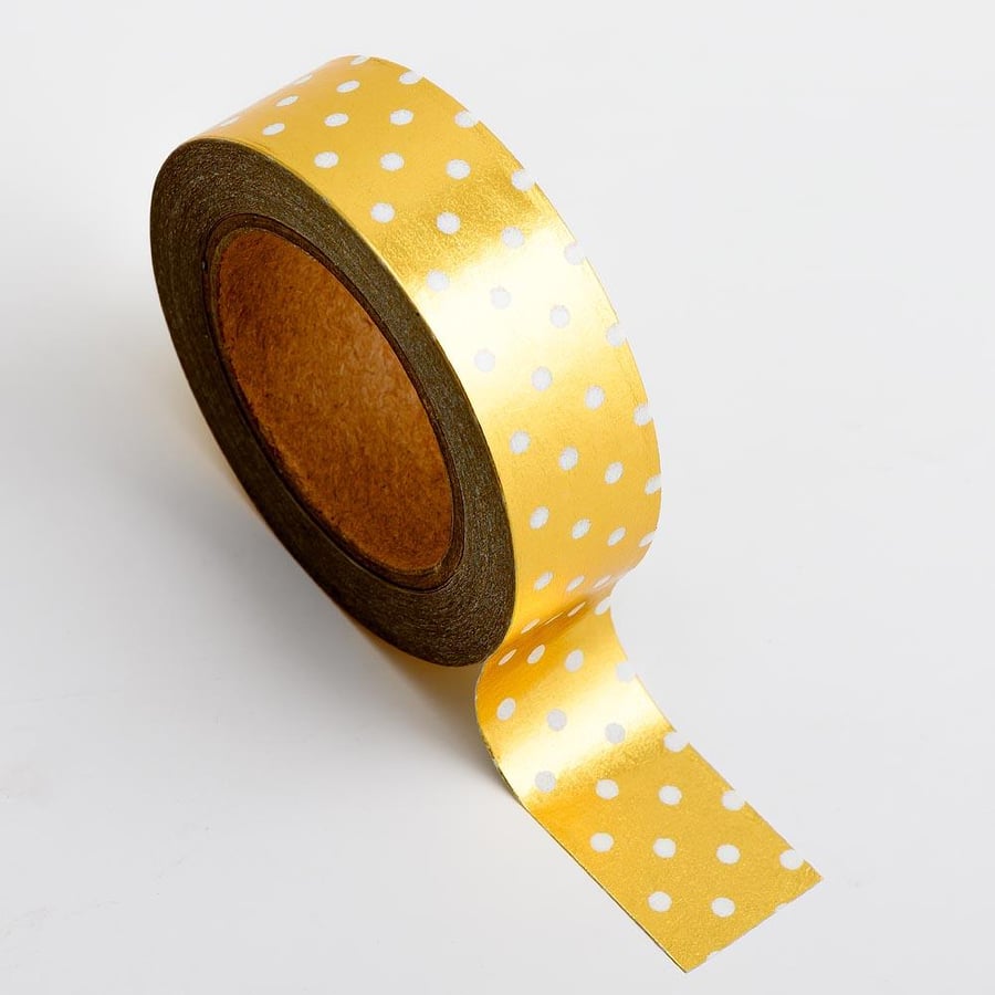 Gold Polka Dot Foil Adhesive Washi Tape 15mm x 10m