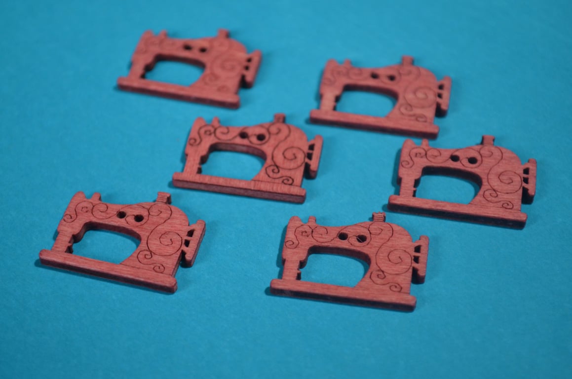 Wooden Sewing Machine Buttons Salmon Pink 6pk Seamstress 26x20mm (S3)