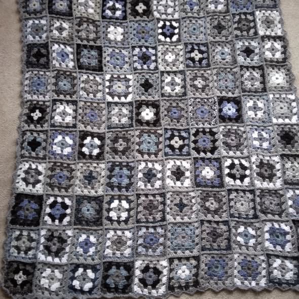 Crochet Granny Squares blanket in monochrome colours. One of a kind. Handmade