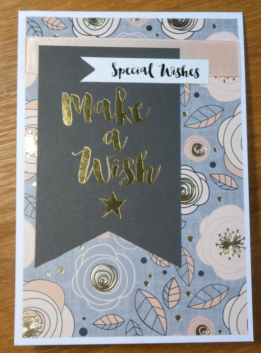 Birthday Card - Make A Wish - Peach Floral