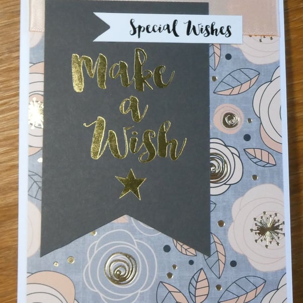 Birthday Card - Make A Wish - Peach Floral