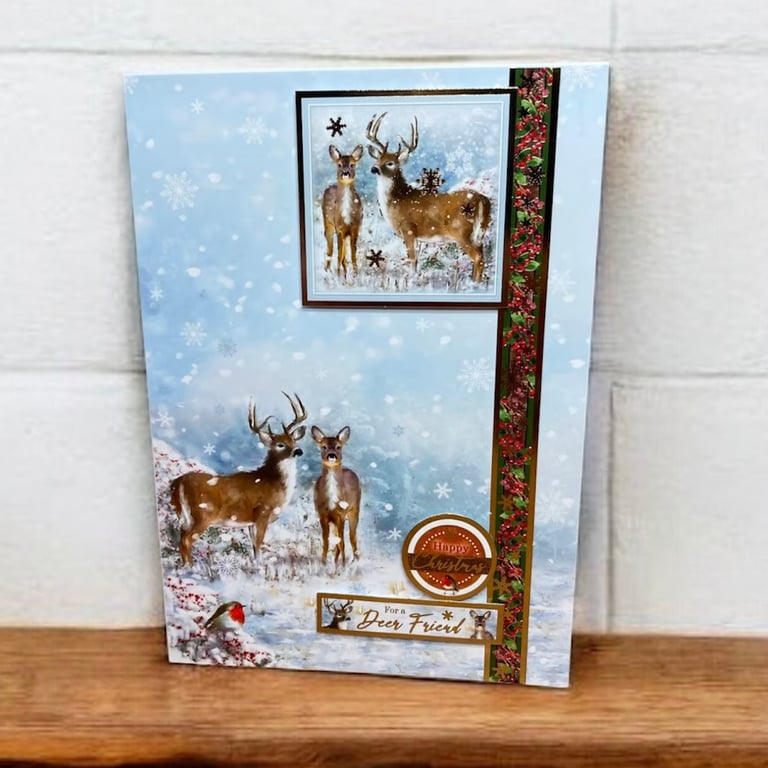 Christmas Card. Luxury Deer Christmas Card. Festive Forest.