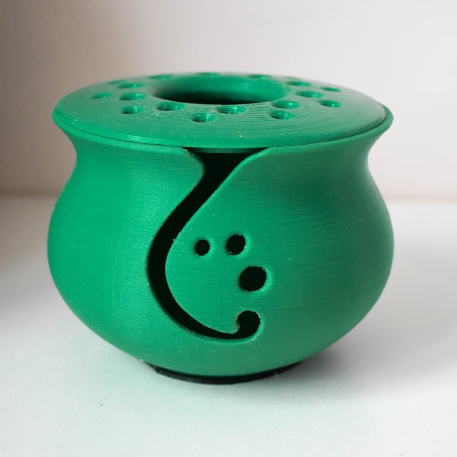 SOLD - 3D Printed green yarn bowl with lid - small