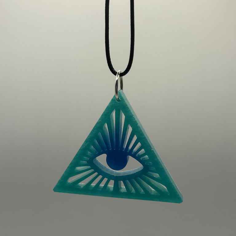 Resin All Seeing Eye Pendant, Keyring, Bag Charm - Blue and Green